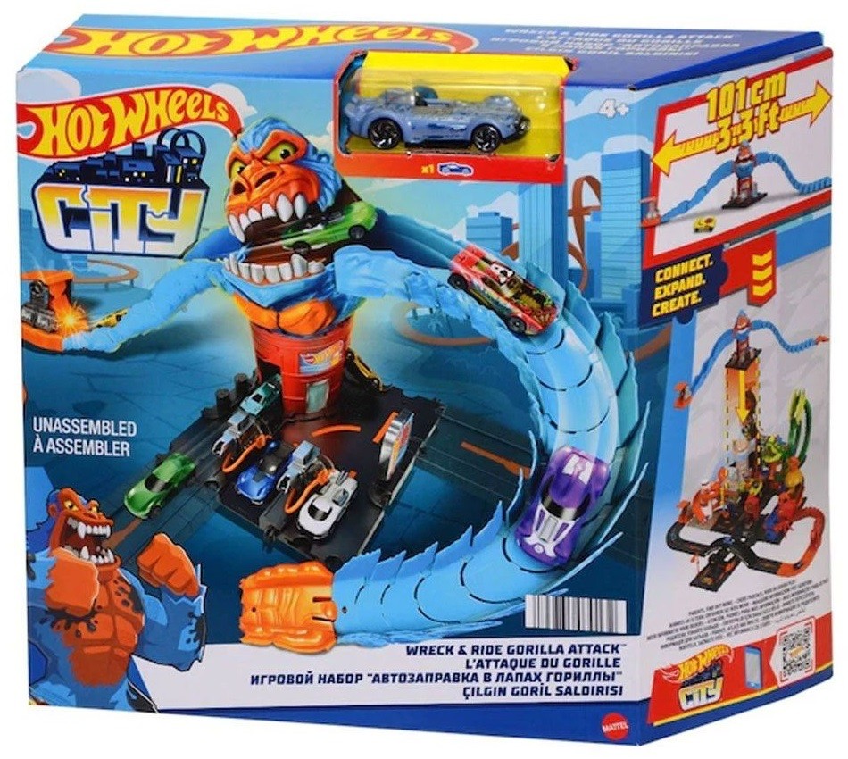 Игрален комплект Hot Wheels City Отмъщението на зверовете Бензиностанция горила Отлична