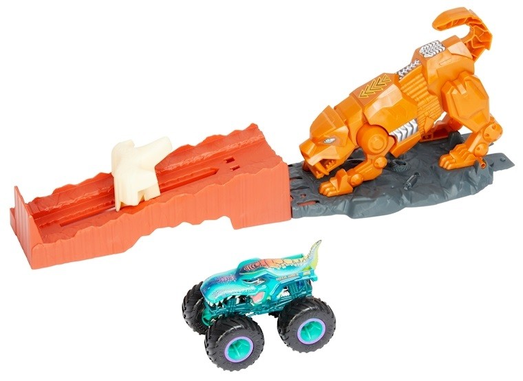 Игрален комплект Hot Wheels Monster Trucks Нападението на саблезъбия тигър Отлична цена