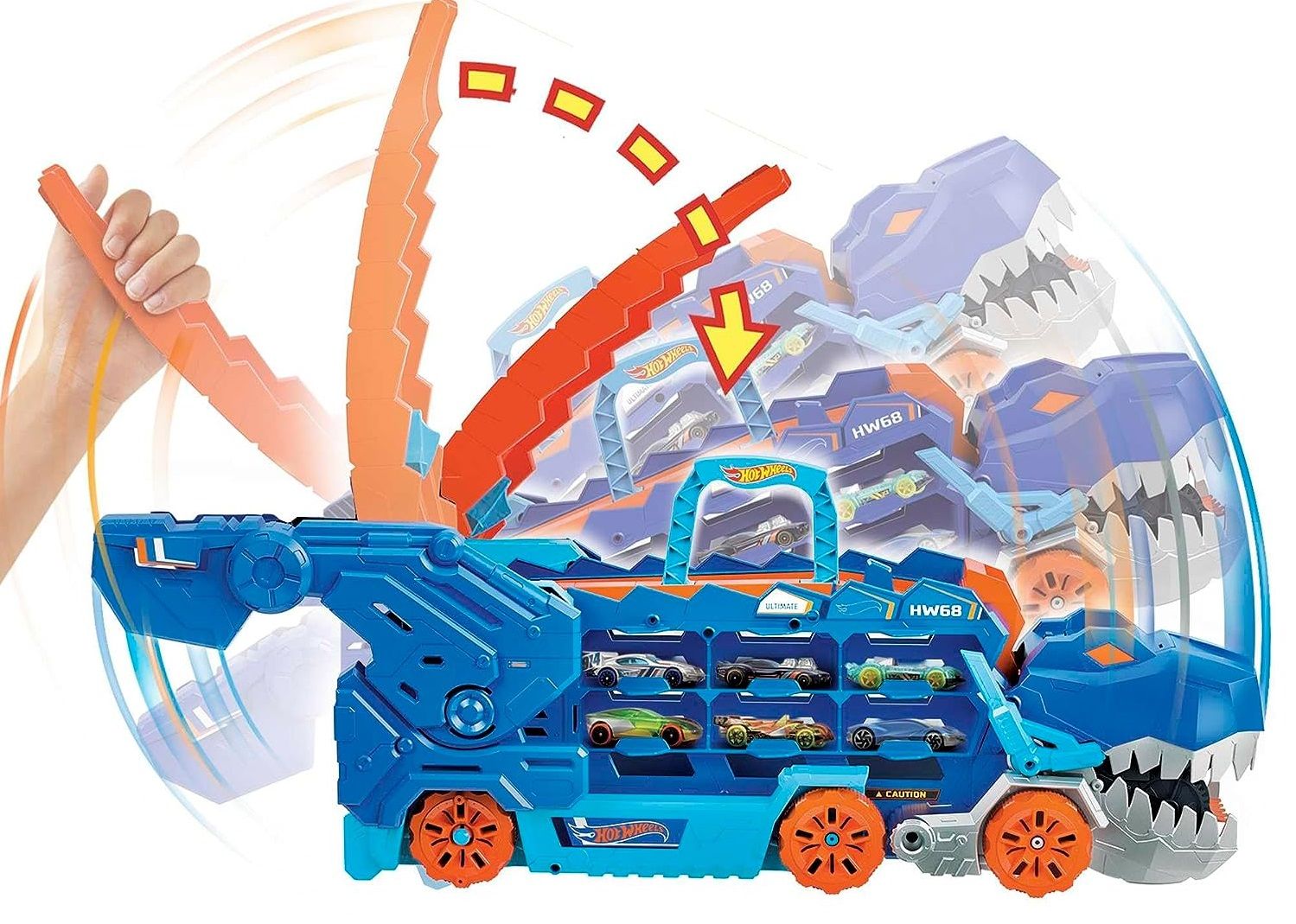Детска играчка в Hot Wheels City Автовоз T Rex с колички Отлична цена Ozone bg