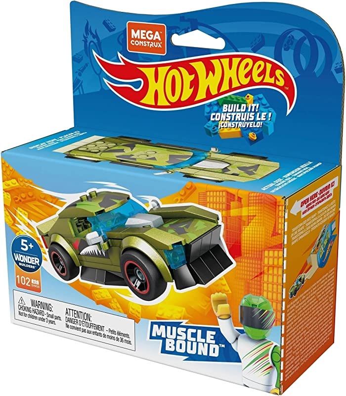 Кола за сглобяване Hot Wheels Mega Construx Muscle Bound зелена с човече Отлична цена