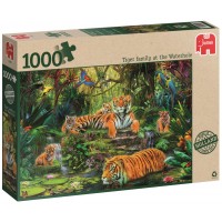 Пъзел Jumbo от 1000 части - Семейство тигри под водопада