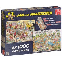 Пъзели Jumbo 2 х 1000 части - Вечеря с морски дарове и Сблъсъкът на хлебарите, Ян ван Хаастерен