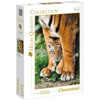 Пъзел Clementoni от 500 части - Бебе бенгалски тигър между лапите на майка си