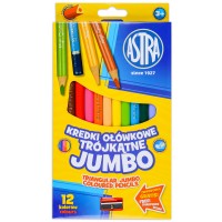Триъгълни моливи Astra - Джъмбо, 12 цвята, с острилка