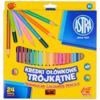 Триъгълни моливи Astra - 24 цвята, с острилка