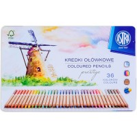Моливи от кедрово дърво Astra - Престиж, 36 цвята, в метална кутия