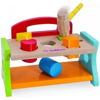 Дървена играчка Eichhorn - Сортер, чукче и цветни фигури