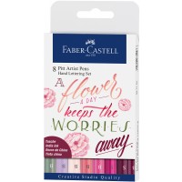 Комплект калиграфски маркери с четка Faber-Castell - 8 цвята, розови