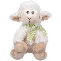 Плюшена играчка Morgenroth Plusch – Седяща овчица със зелена панделка, 19 cm