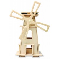 Дървен 3D пъзел Robo Time от 21 части – Соларна вятърна мелница 3