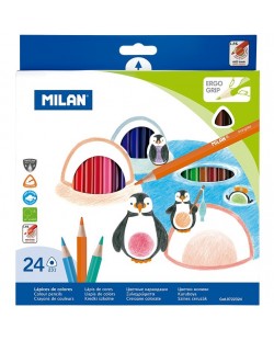 Комплект цветни молива Milan - Триъгълни, 24 цвята