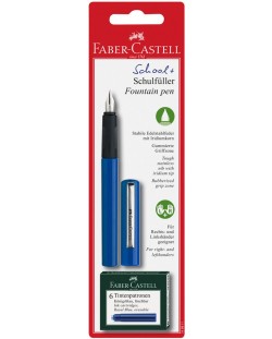 Детска писалка Faber-Castell - Синя, с 6 патрончета