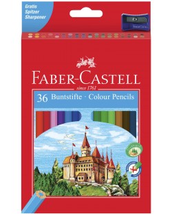 Цветни моливи Faber-Castell - Замък, 36 броя, с острилка