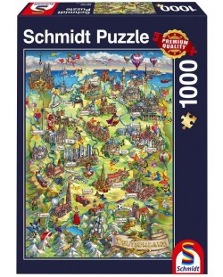 Пъзел Schmidt от 1000 части - Илюстрована карта на Германия