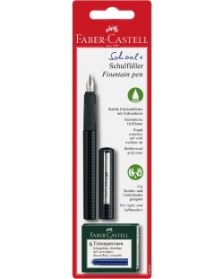 Детска писалка Faber-Castell - Черна, с 6 патрончета
