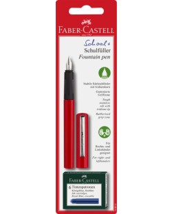 Детска писалка Faber-Castell - Червена, с 6 патрончета