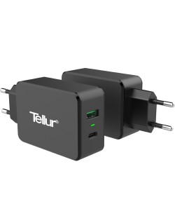 Зарядно устройство Tellur - AC Charger QC 3.0, USB-A/C, 30W, черно