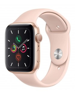 Смарт часовник Apple - S5, 44mm, златист с розова каишка