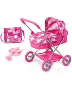 Количка за кукли Bayer Smarty - Розова, с чанта и аксесоари