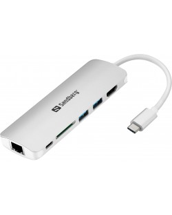 USB хъб Sandberg - 136-18, 5 порта, сив