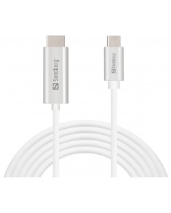 Кабел Sandberg  - USB-C/HDMI, 2 m, бял