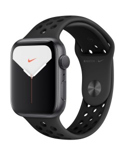 Смарт часовник Apple Nike + S5 - 44mm, сив, черна силиконова каишка
