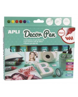 Комплект гел маркери APLI - 6 броя х 25 ml, перлени цветове