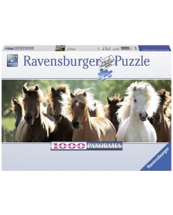 Панорамен пъзел Ravensburger от 1000 части - Диви коне