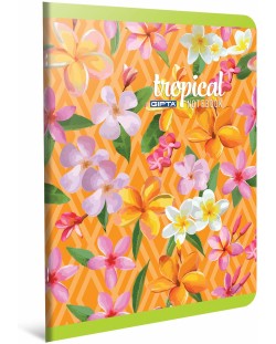 Ученическа тетрадка А4, 60 листа Gipta Tropical - Оранжева с цветя, меки корици