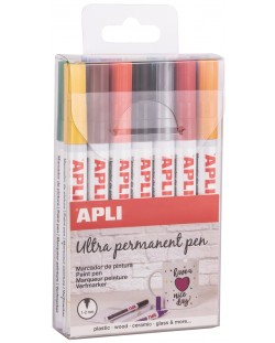 Комплект перманентни маркери APLI - 14 цвята металик, Extra Fine