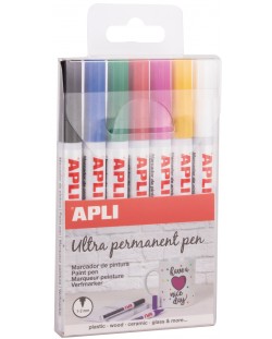 Комплект перманентни маркери APLI - 7 цвята, Extra Fine