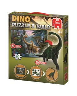 Пъзел Jumbo - Серия Динозаври, 2D пъзел от 50 части и 3D фигура на динозавър