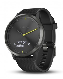 Смарт часовник Garmin - Vívomove HR, размер L, черен, черна силиконова каишка