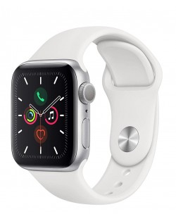 Смарт часовник Apple - S5, 40mm, сребрист с бяла каишка