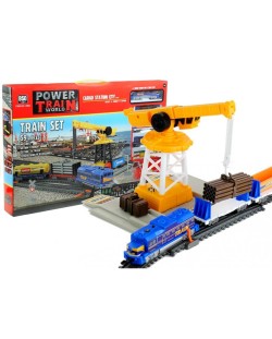 Игрален  комплект Power Train World - Товарен влак и кран, 670 cm
