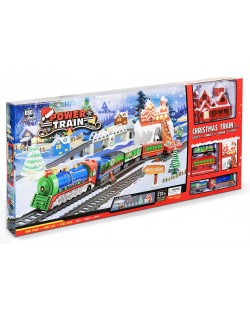 Игрален  комплект Power Train World - Коледен влак, 732 cm, със светлини