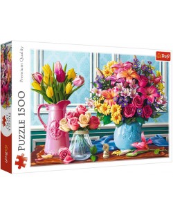 Пъзел Trefl от 1500 части - Цветя във ваза