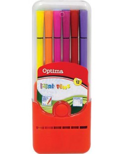Цветни флумастери Optima - 12 цвята, в кутия