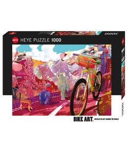 Пъзел Heye от 1000 части - Обиколка в розово, Bike Art