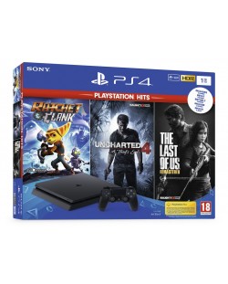 PlayStation 4 Slim 1TB - Hits Bundle + Ratchet & Clank + Uncharted 4: A Thief's End + The Last Of Us Remastered
