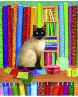 Пъзел SunsOut от 1000 части - Магазин за завивки с котка, Линда Елиът