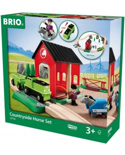 Комплект Brio - Влак с релси и аксесоари, Countryside Horse Set, 28 части