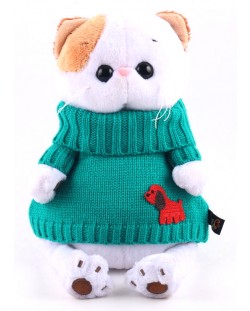 Плюшена играчка Budi Basa - Коте Ли-Ли, със зелен пуловер, 24 cm