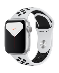 Смарт часовник Apple Nike + S5 - 40mm, сребрист, сребриста/черна силиконова каишка