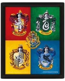 3D плакат с рамка Pyramid Movies: Harry Potter - House Crests