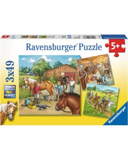 Пъзел Ravensburger от 3 x 49 части - Ден с конете