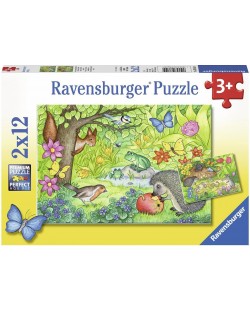 Пъзел Ravensburger от 2 x 12 части - Животни в нашата градина
