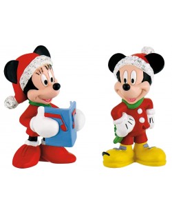 Комплект фигурки Bullyland Mickey Mouse & Friends - Мики и Мини Маус, в костюми за Коледа