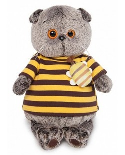 Плюшена играчка Budi Basa - Коте Басик с тениска с пчеличка, 19 cm