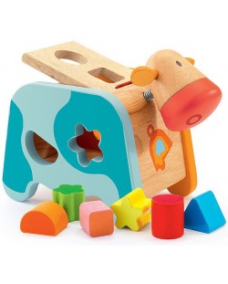 Дървена играчка Djeco - Крава с формички за сортиране